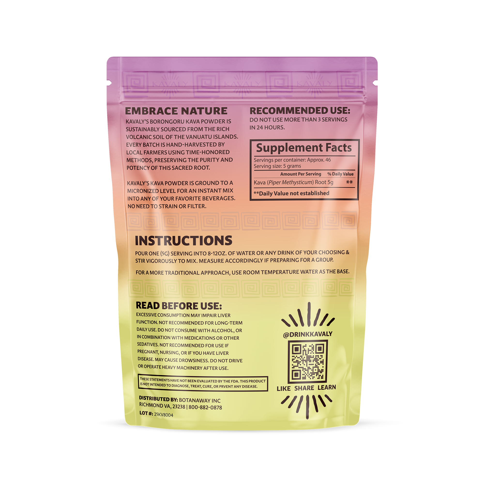 Kavaly Borongoru Powder 8oz Bag Back